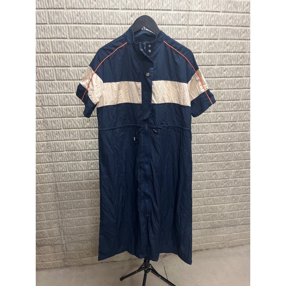 Cupshe Navy Colorblock Windbreaker Maxi Dress Short Sleeve Full Zip Sporty Sz ?